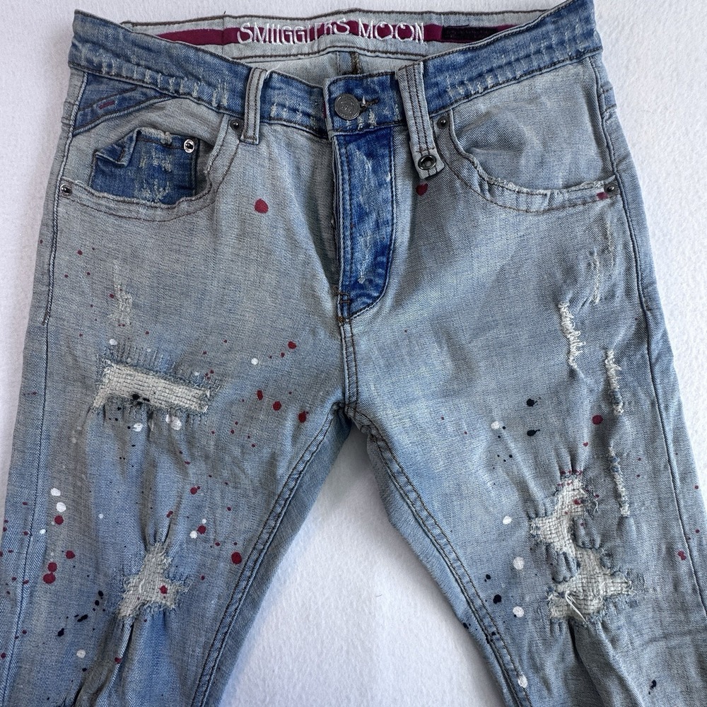 Smugglers Moon Jeans Speak Easy & Tred Carefully Mens 32x32 Paint Distressed - Picture 5 of 10